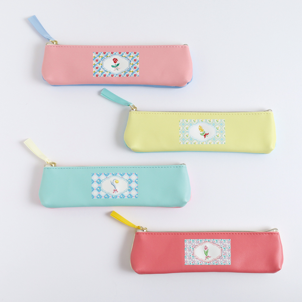 刺繡花束 皮質筆袋｜日本STUDY HOLIC