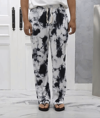 紮染寬腿百褶皺褲