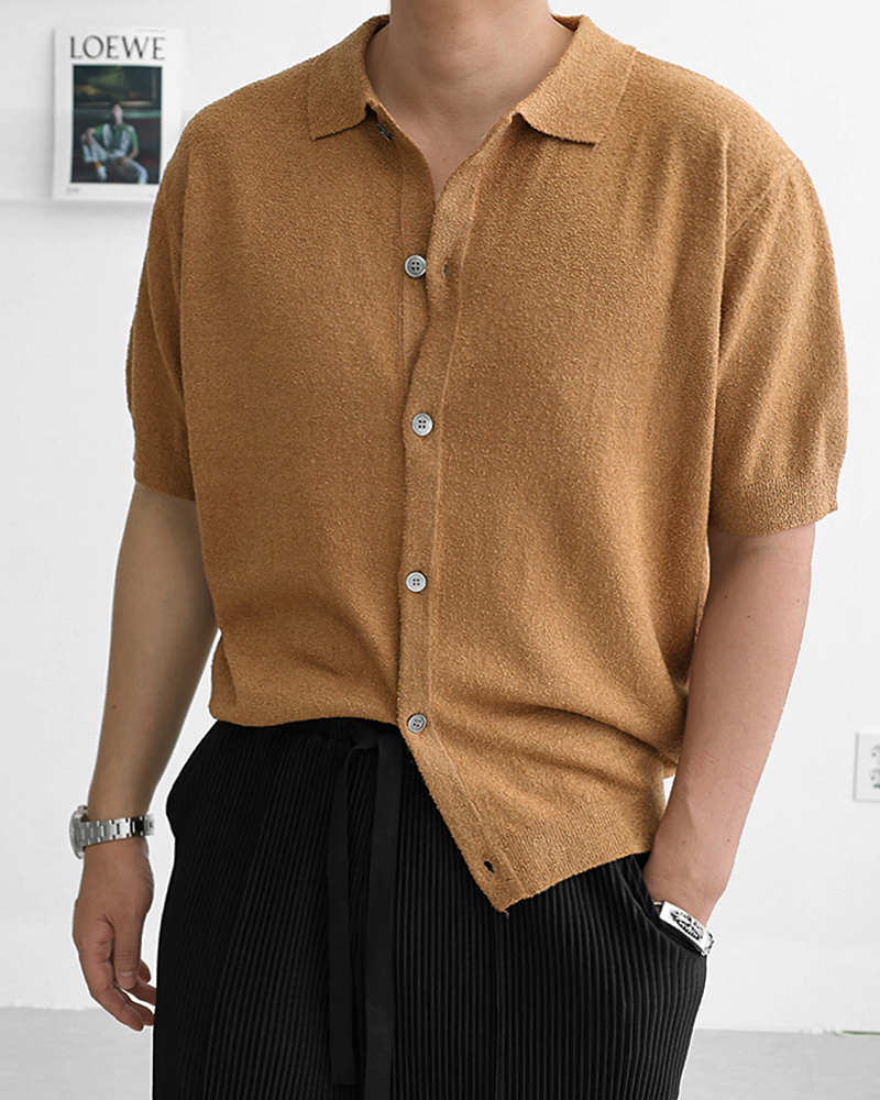 夏季毛圈布針織短袖襯衫