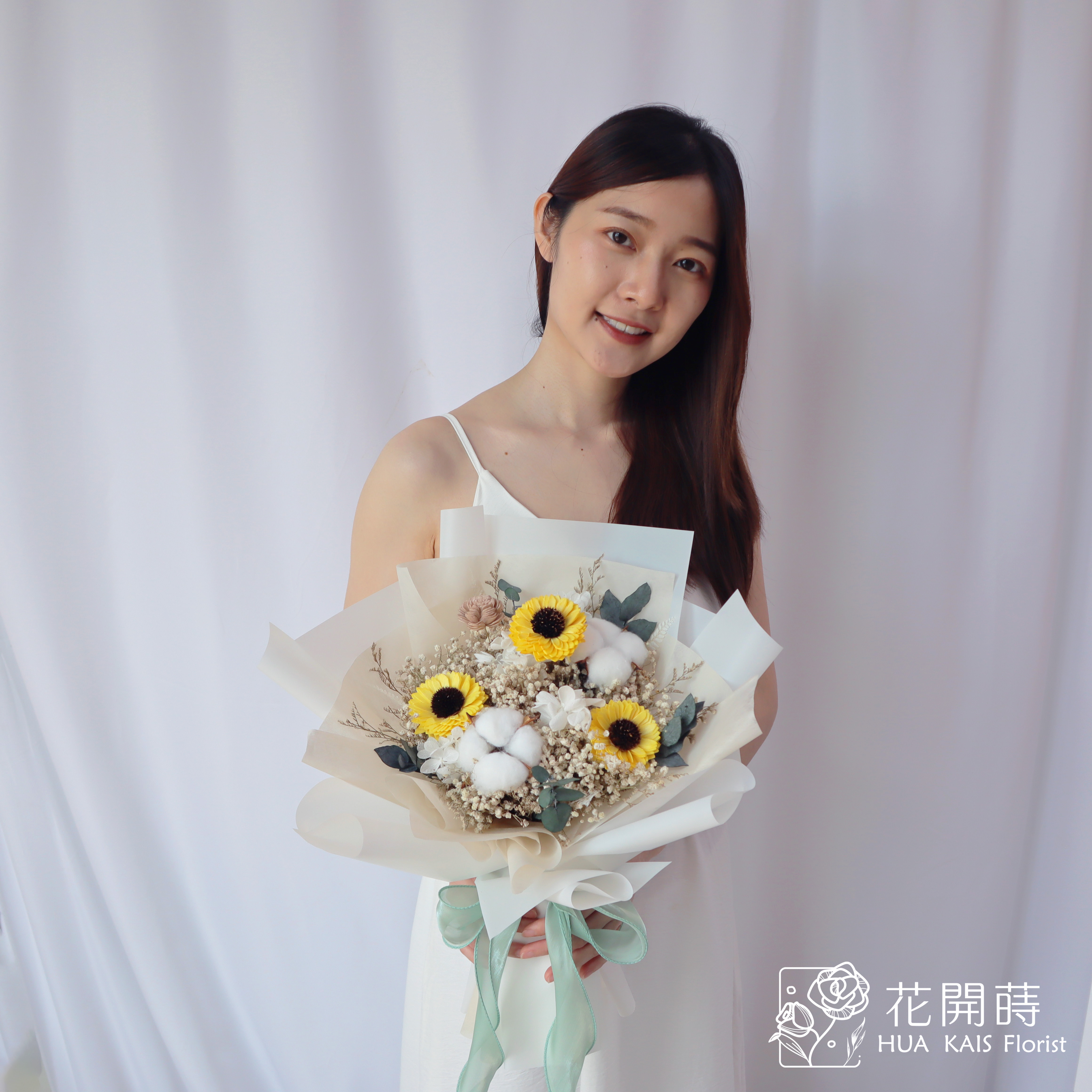 乾燥花束|黃色太陽花束(L)|中型花束|永生花|乾燥花|畢業花束|母親節花束