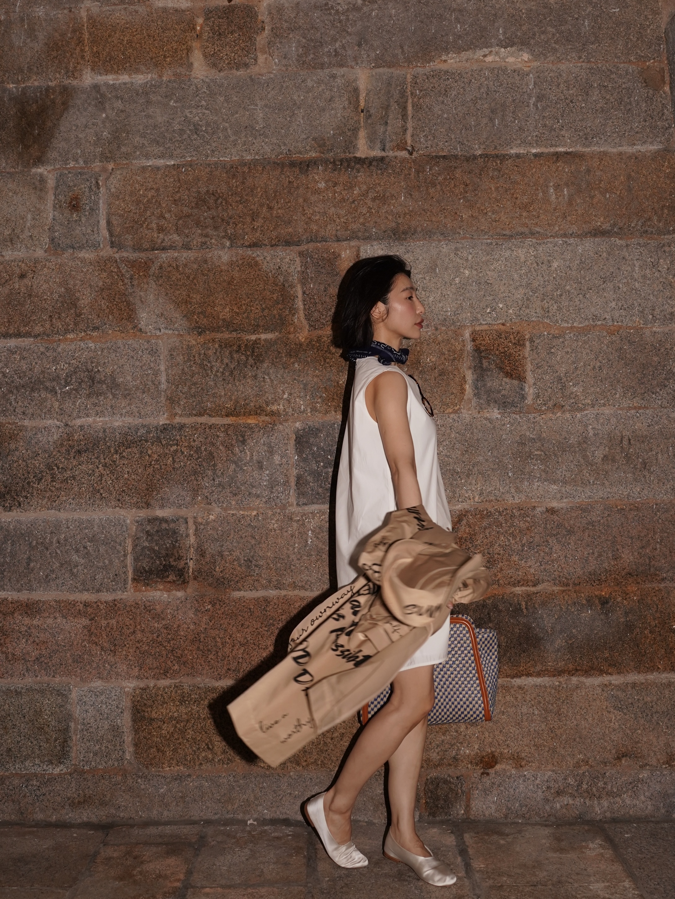 HANAA夏季新款圓領純棉簡約連衣裙無袖寬鬆氣質短裙