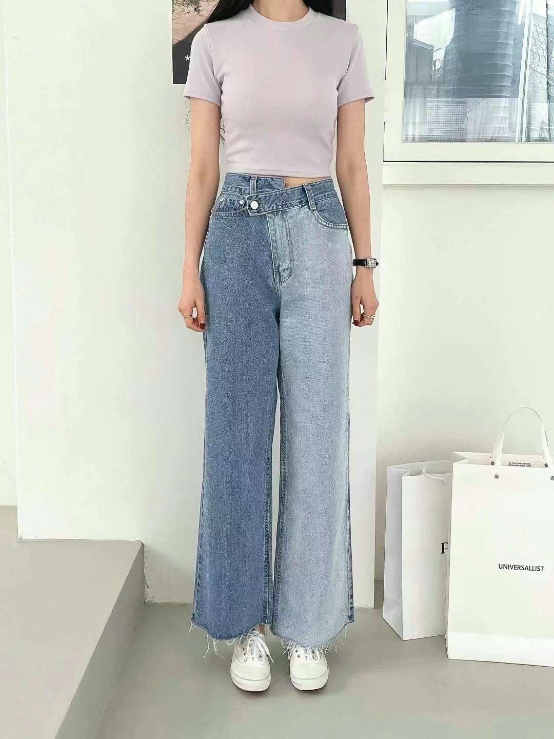 OE2168 雙色牛仔闊褲