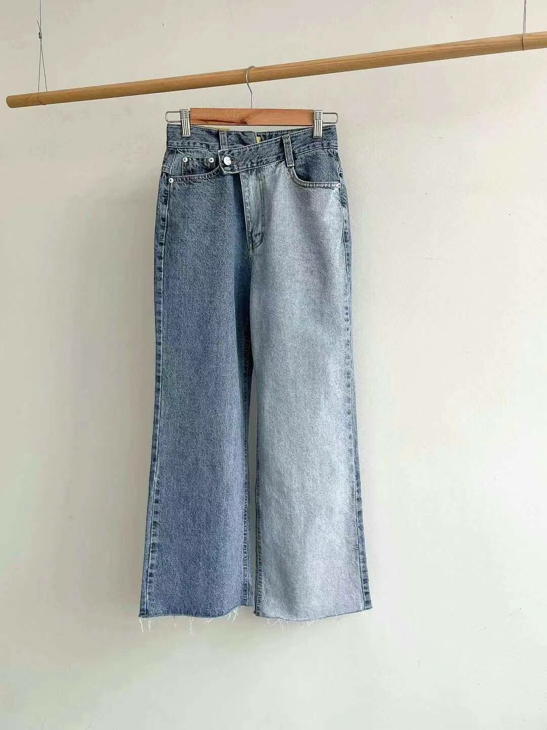 OE2168 雙色牛仔闊褲