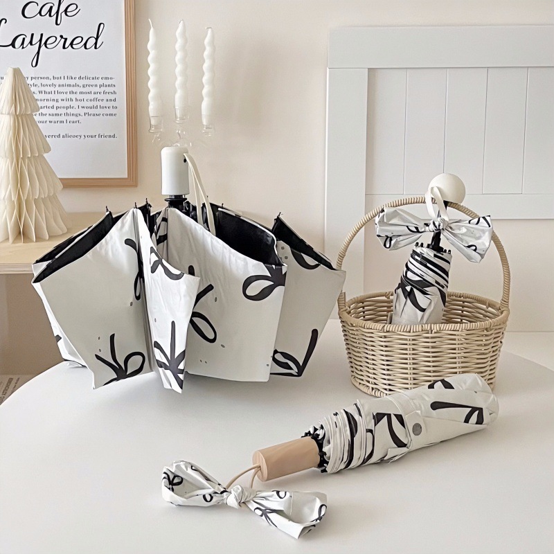 《4116》INS時髦蝴蝶結晴雨兩用黑膠傘