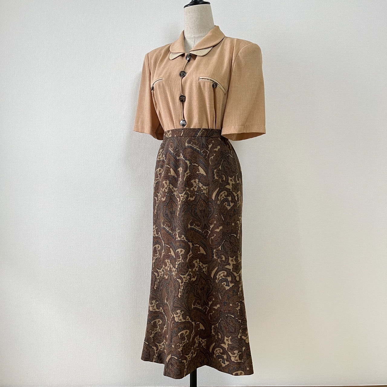 日本製啡色腰果花魚尾裙