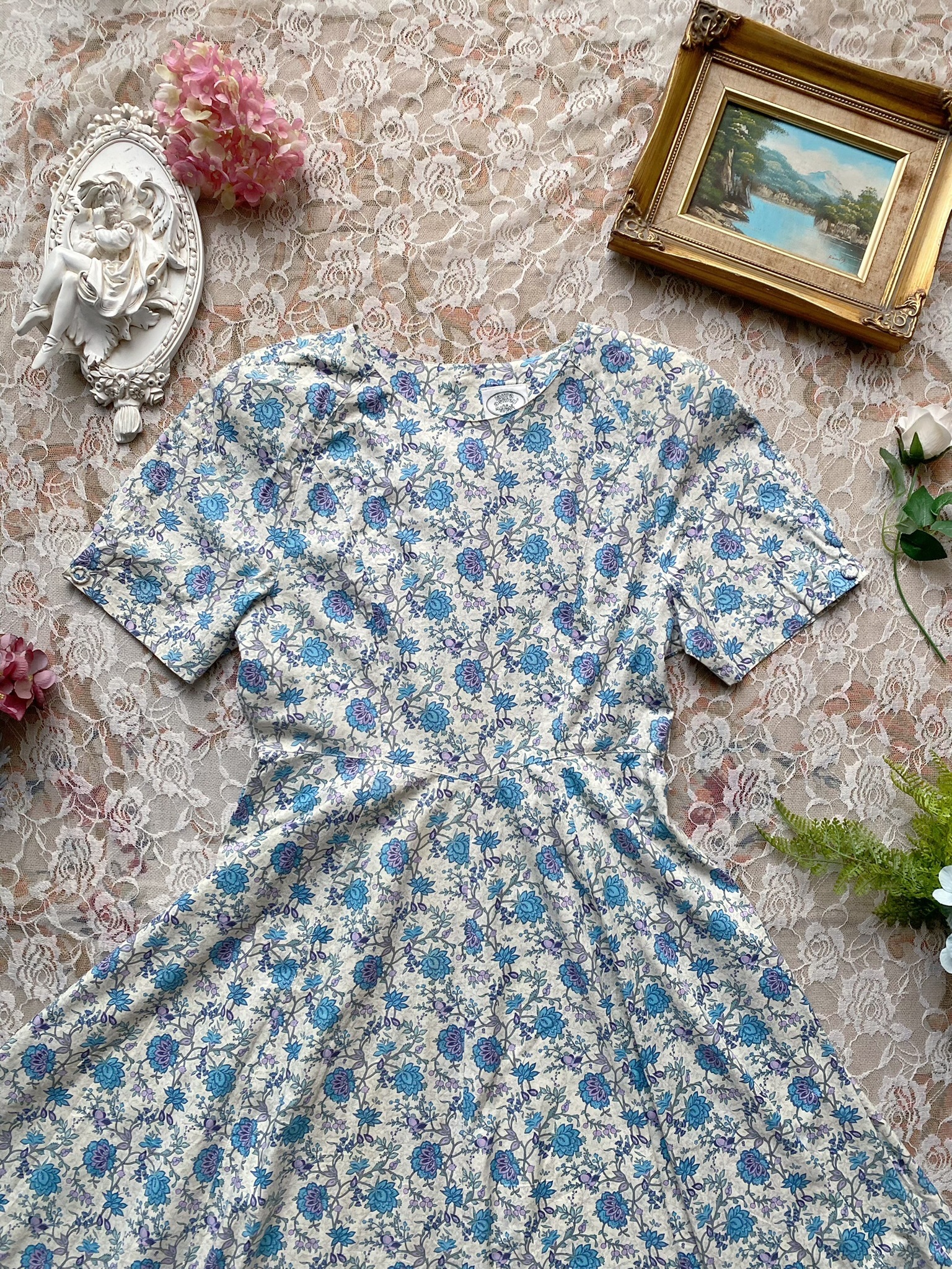 Vintage Dress/LauraAshley藍色花卉短洋裝