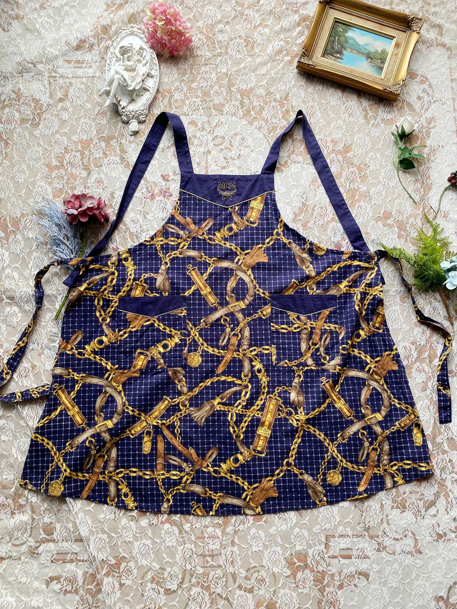 Vintage Apron/MCM深藍色綁帶圍裙