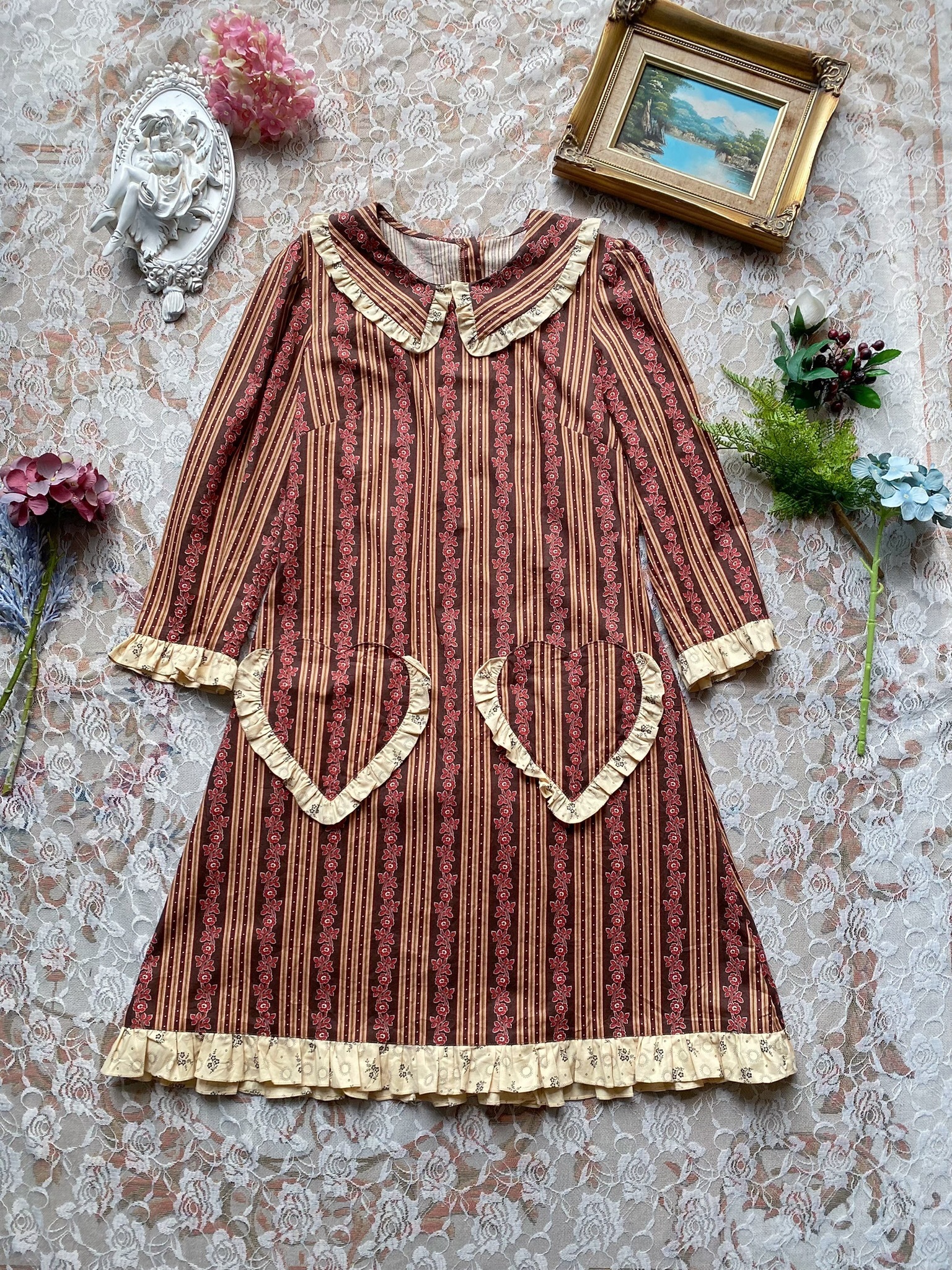 Vintage Dress/古著愛心口袋短洋裝