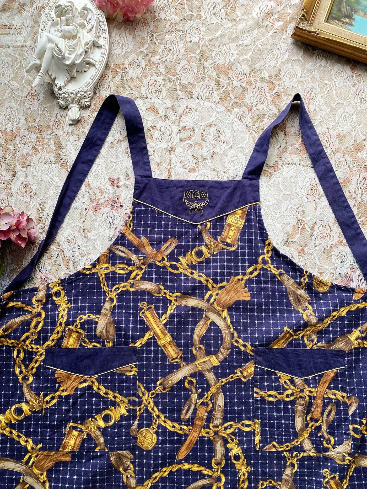 Vintage Apron/MCM深藍色綁帶圍裙