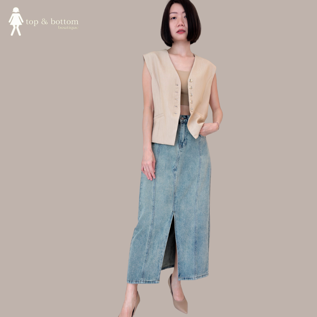 HIGH WAIST DENIM PENCIL SKIRT