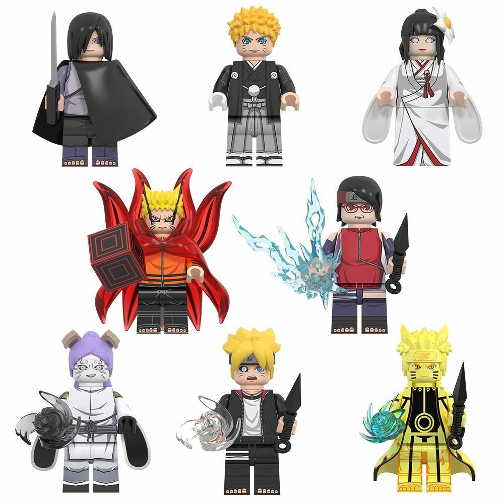 8 PCS / LOT Uzumaki Naruto Uchiha Sasuke Ootutuki Momoshiki Uchiha Sarada Hyuga Hinata Custom Minifigures Minifigs Fit Lego WM6152