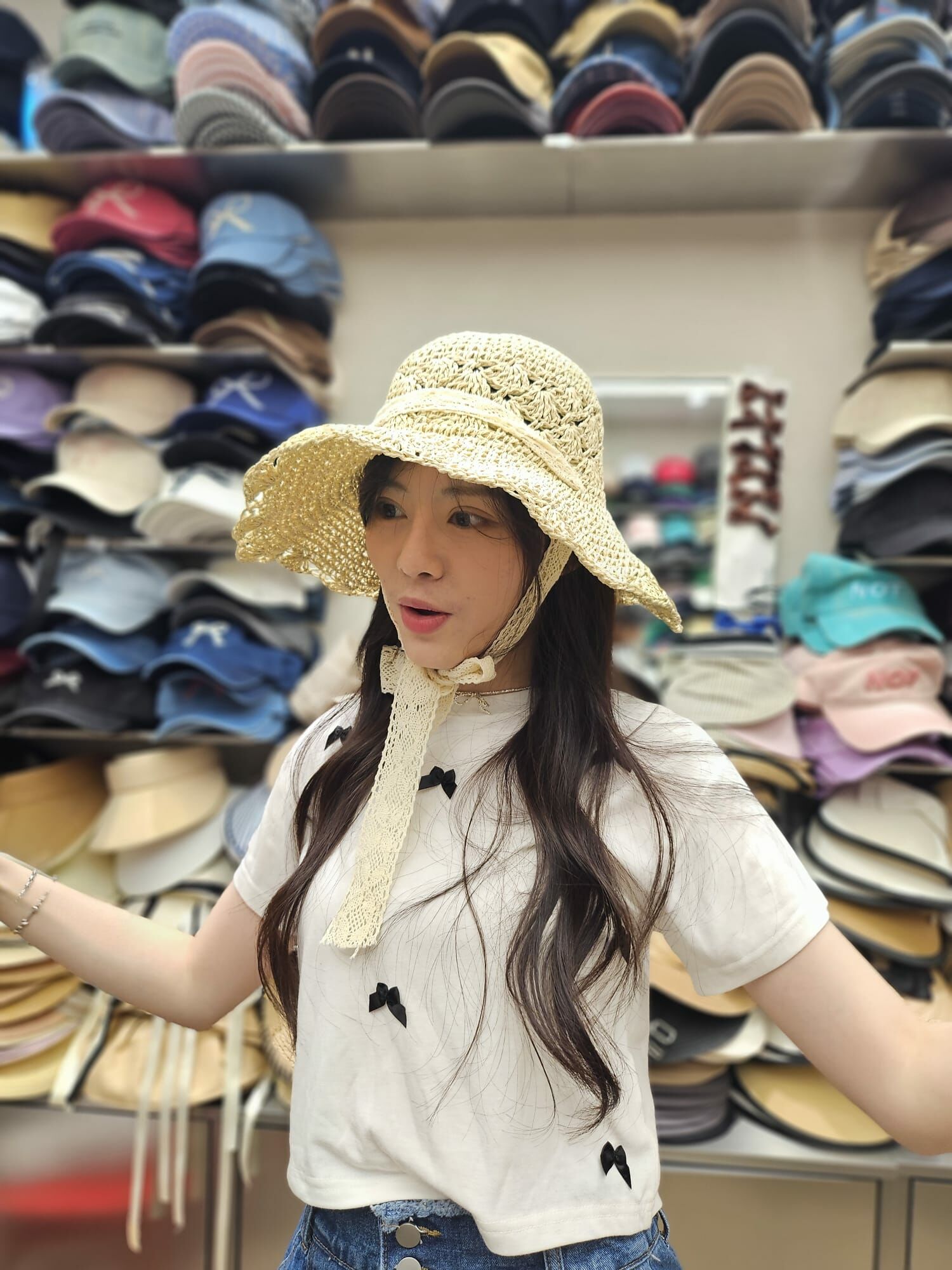 TH2605 鏤空蕾絲綁帶草編帽