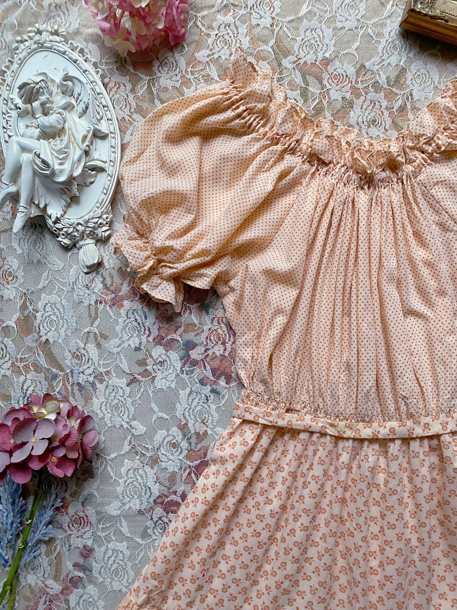 Vintage Dress/古著粉橘水玉蛋糕裙洋裝