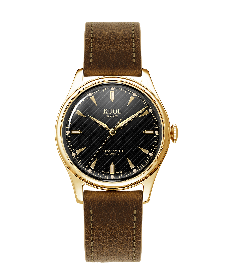 Royal Smith 90-006 - Gold Case Black Dial (Domed Sapphire Glass with AR Coating)