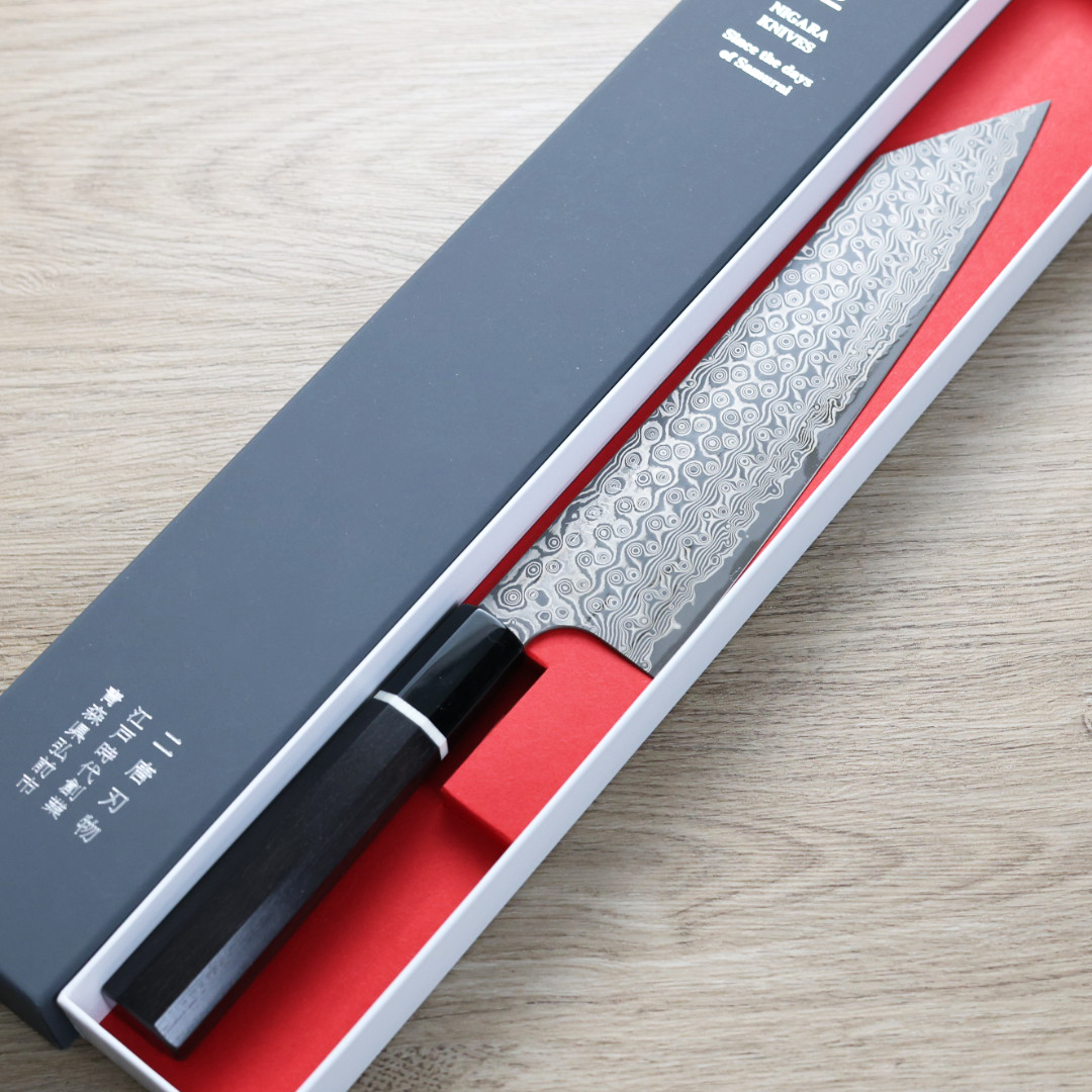 二唐刃物 切付牛刀 240mm SG2粉末HSS鋼 暗紋