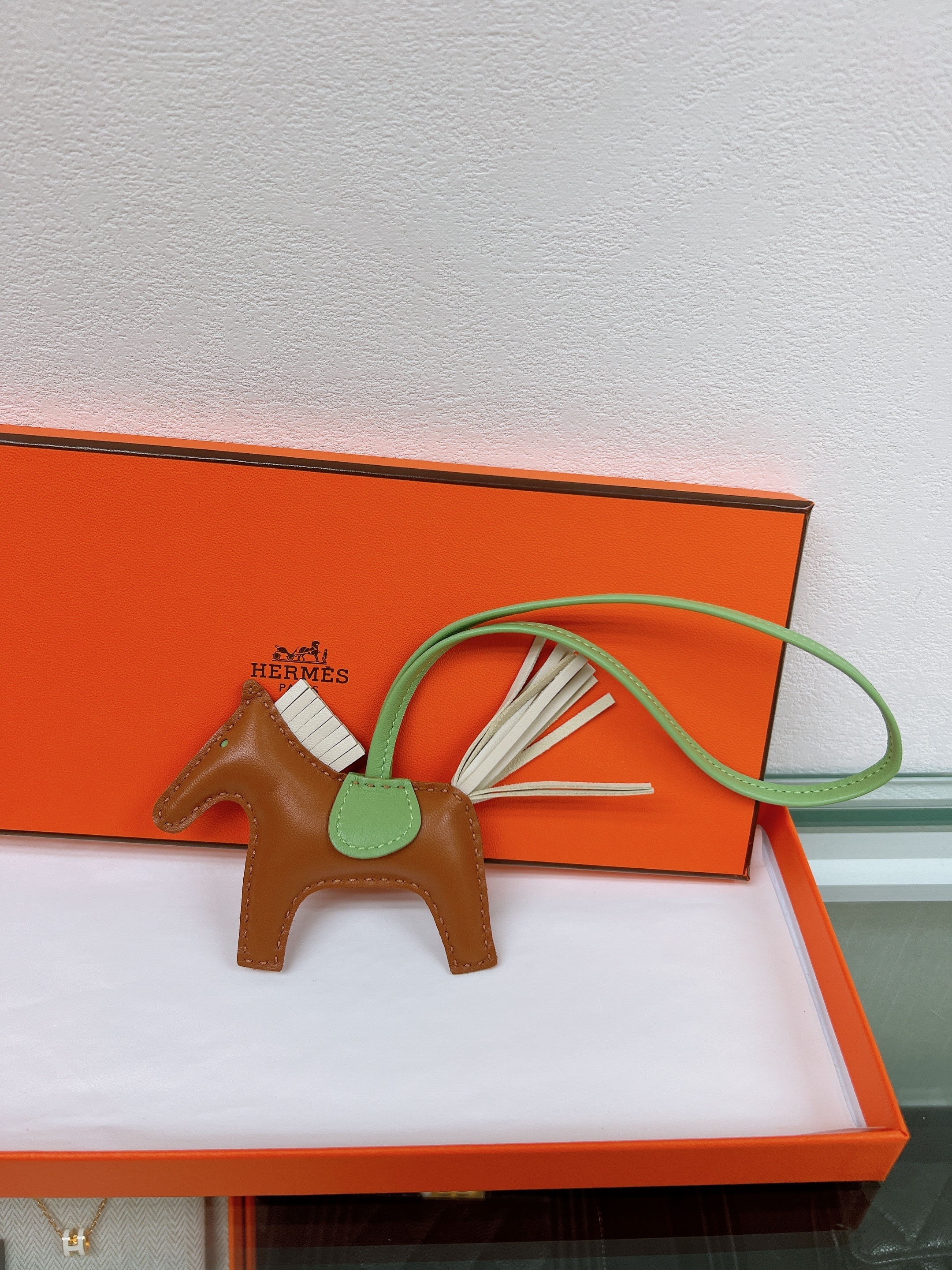 *Unused* Hermes Rodeo PM Charm (Gold/ Vert Criquet)