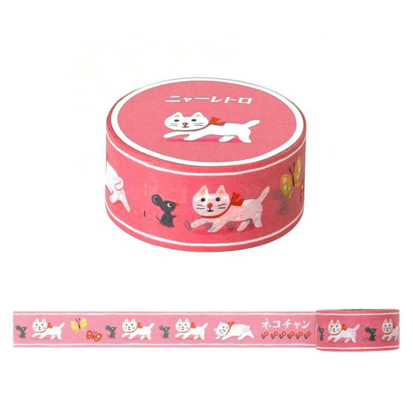 Hightide Washi Tape－Retro White Cat | **1m Length**