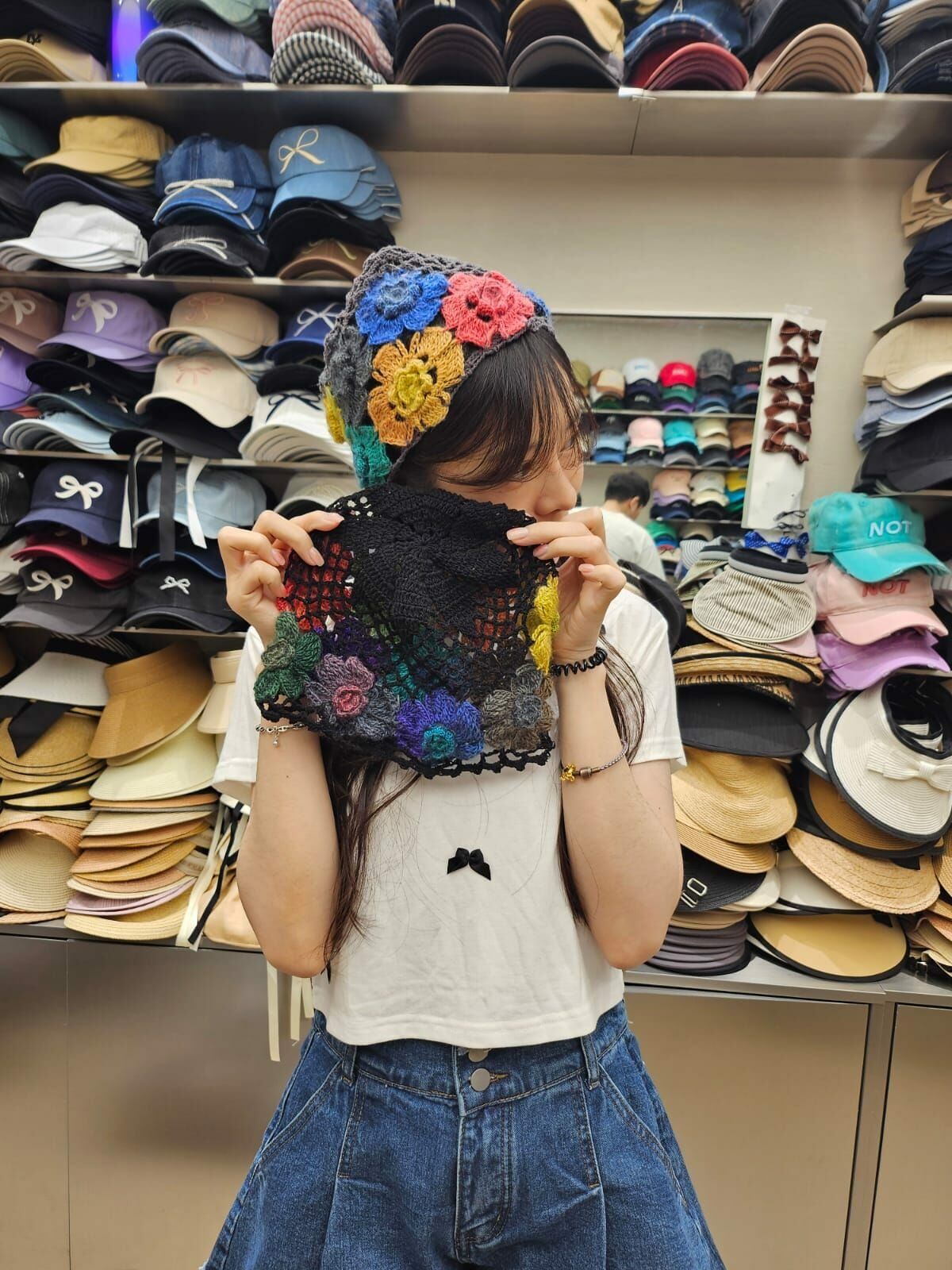 TH2609 鏤空彩色花花包頭帽