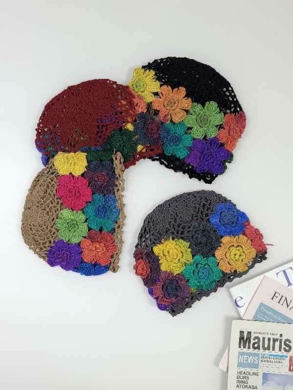 TH2609 鏤空彩色花花包頭帽