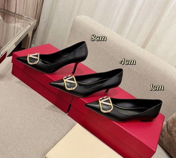 V字裝飾 真皮跟鞋(多色)(3種高度)