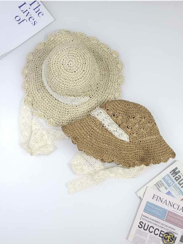 TH2605 鏤空蕾絲綁帶草編帽