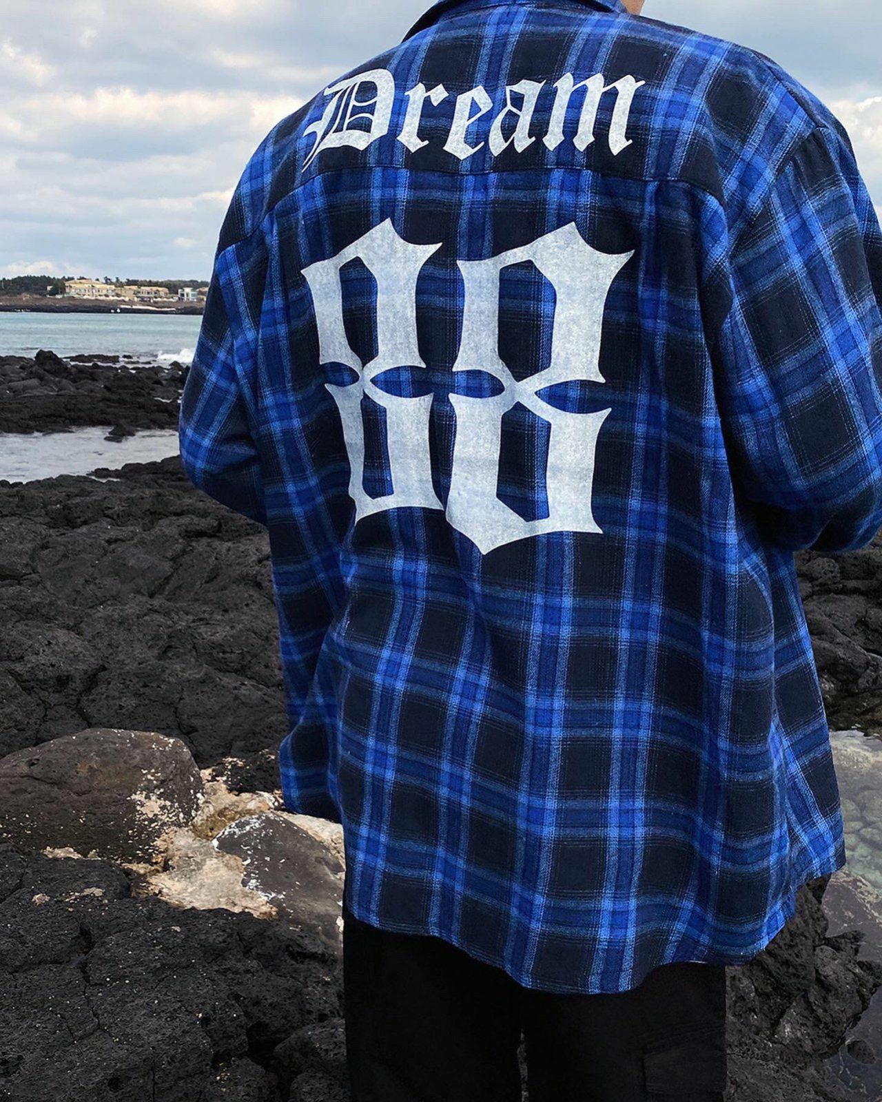 英文字格仔長袖恤衫 VOLT-041JK