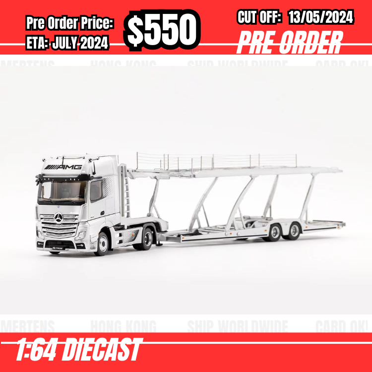 PO-$550 * GCD * 1:64 Mercedes Benz Actros Double Deck Trailer Silver [OD01/05]