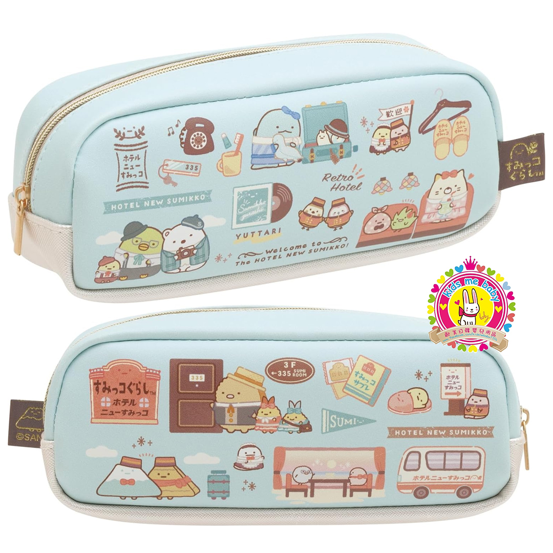 角落生物 Hotel New Sumikko 皮質拉鍊方形筆袋 藍色