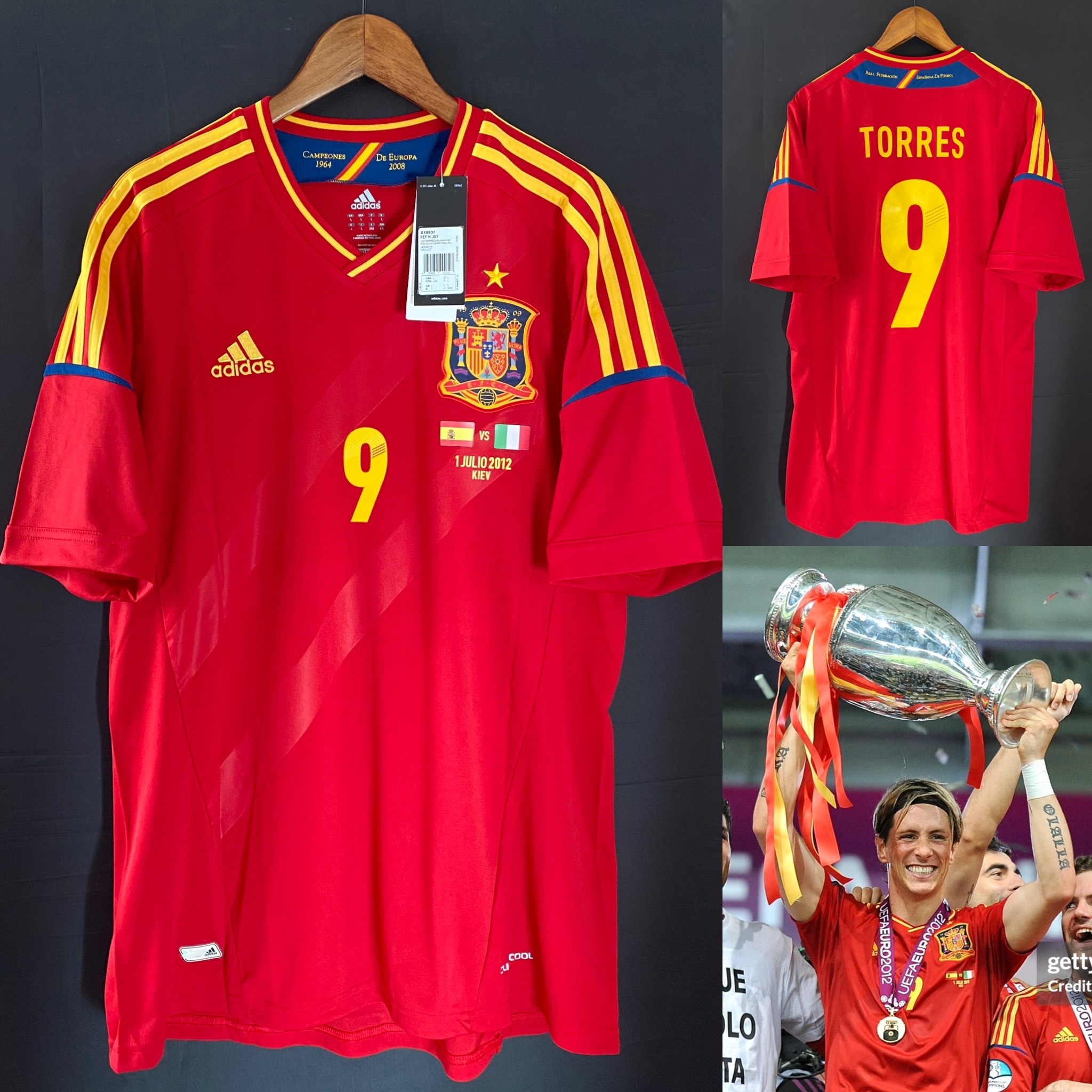 (全新有牌) 西班牙 2012 歐洲國家盃決賽 Adidas 主場球衣 #9 TORRES