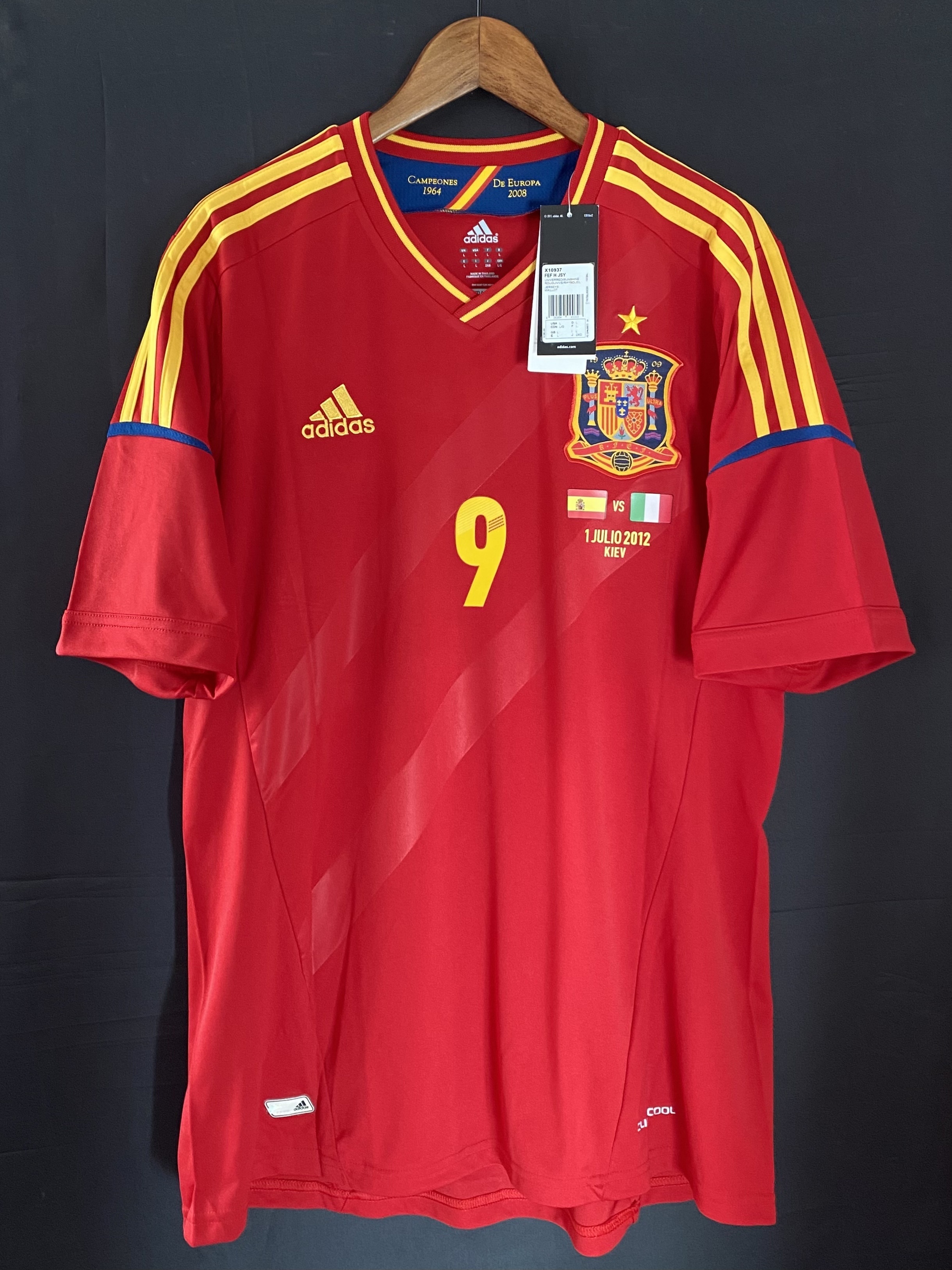 (全新有牌) 西班牙 2012 歐洲國家盃決賽 Adidas 主場球衣 #9 TORRES