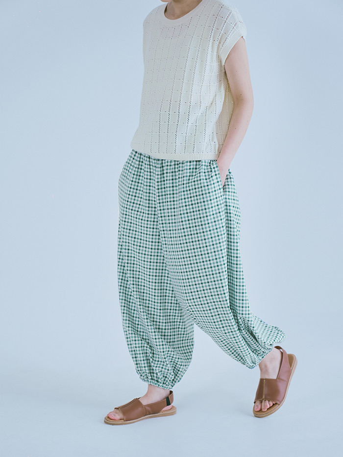 爺爺泡的茶高腰縮口褲-薄荷