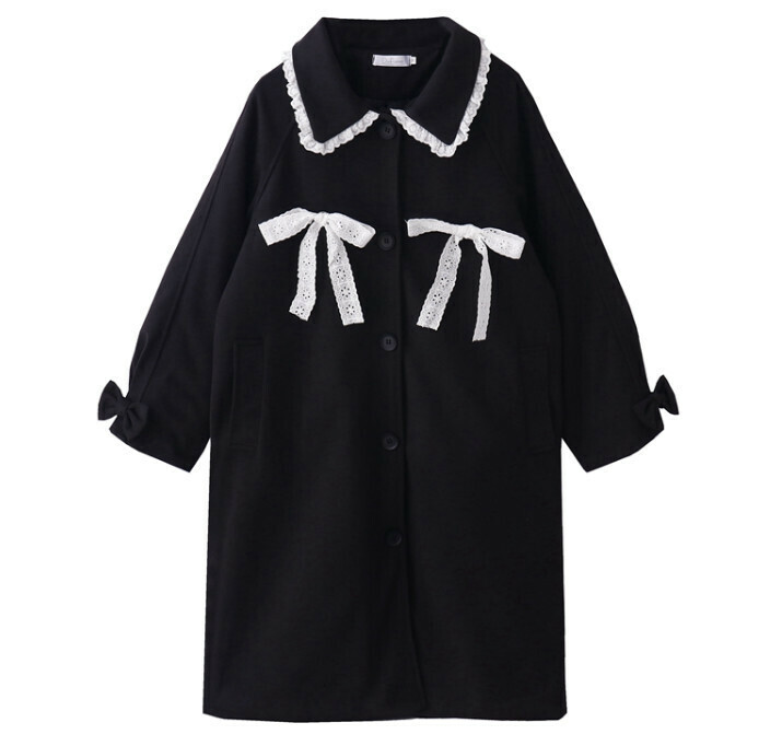 Hot-selling bow woolen coat [Versatile black] [S-L] (please contact customer service to confirm the delivery size after placing the order)