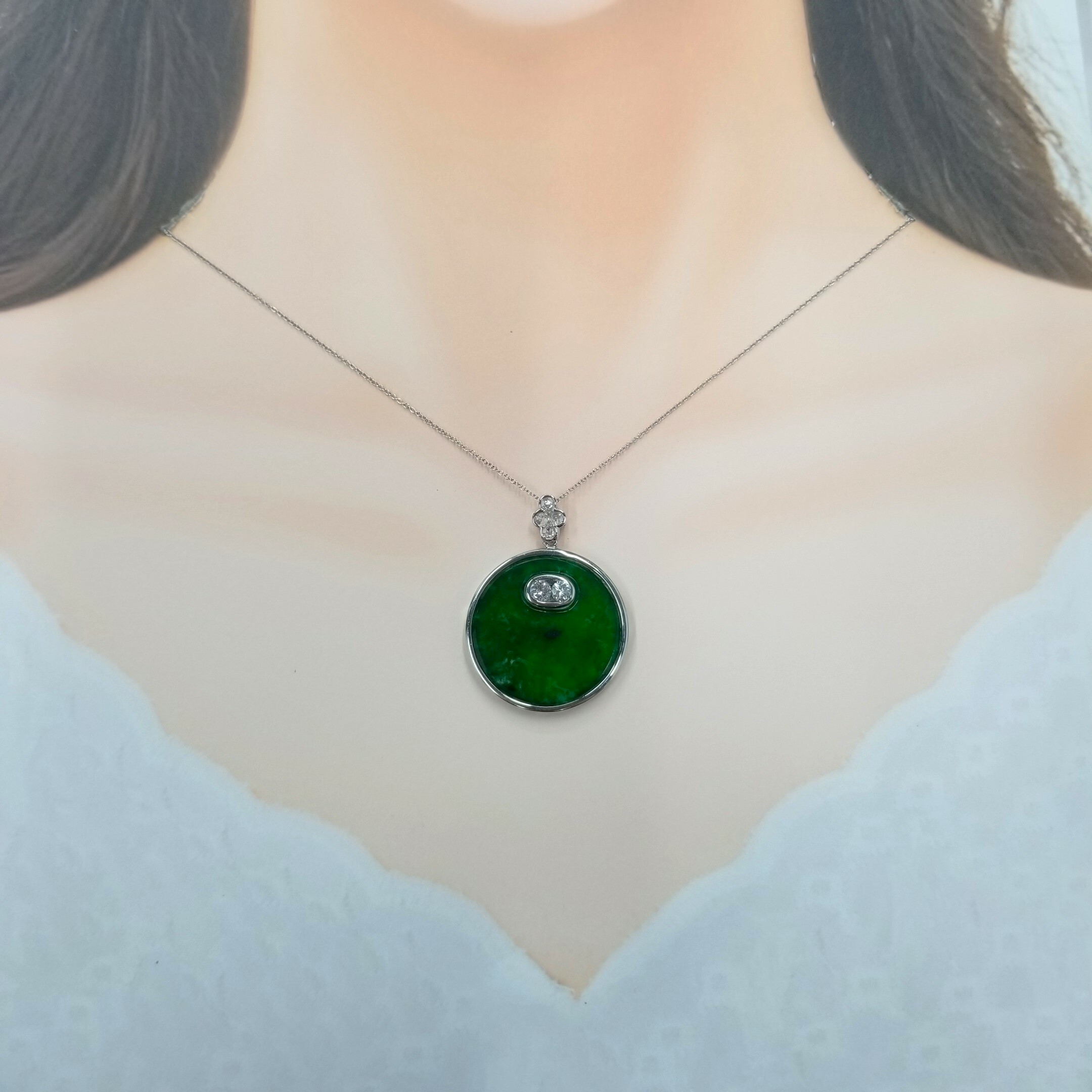 18K White Gold 0.55ct Diamond Jade Pendant