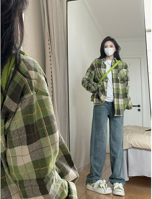Hot selling green plaid shirt [S-XL size] (please contact customer service to confirm the delivery size after placing the order)