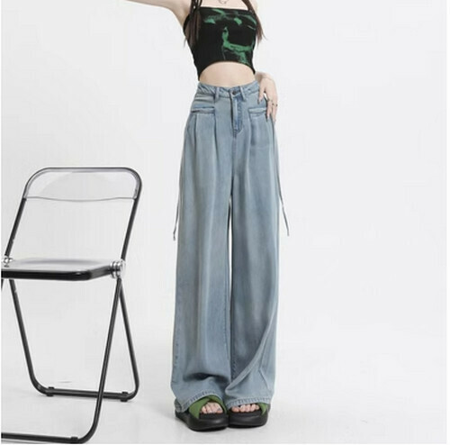 Hot selling high-waisted wide-leg jeans [blue trousers] [XS-2XL sizes] (please contact customer service to confirm the delivery size after placing the order)