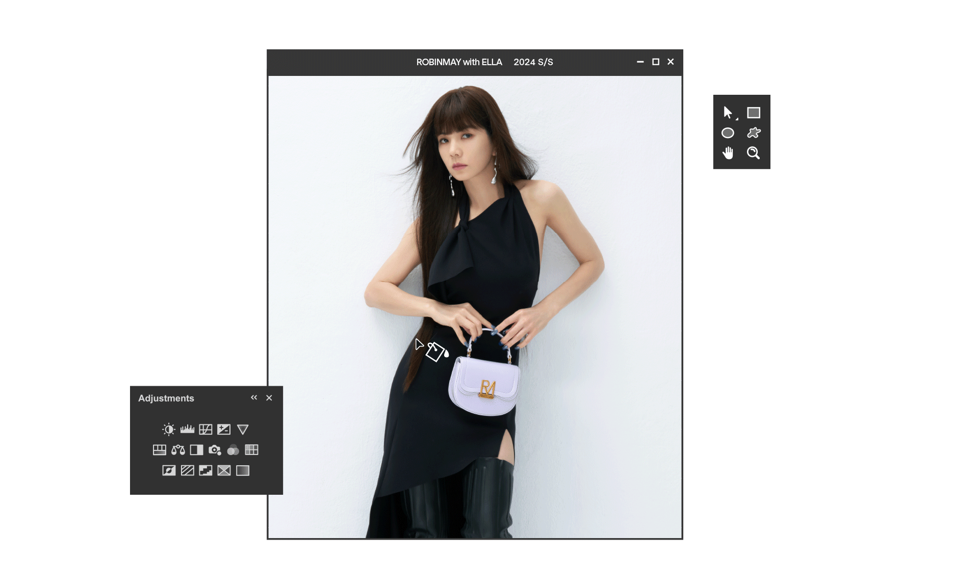 Ella X ROBINMAY 春夏系列-調色盤系列，桃心蔓蔓手提包展示。