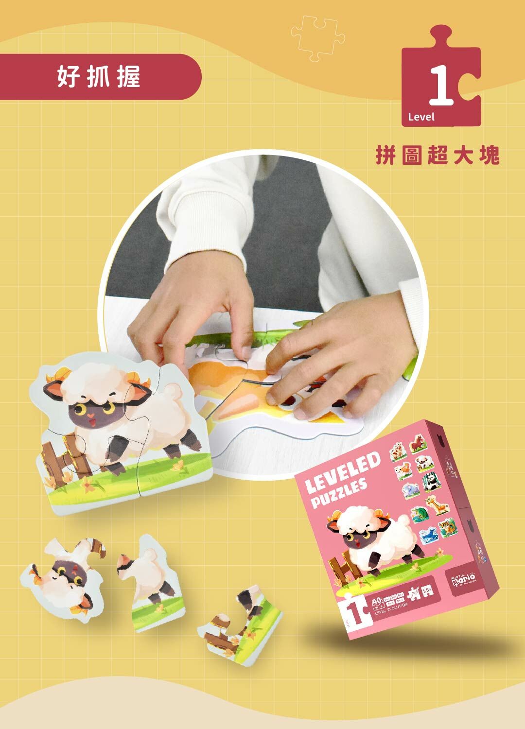 好抓握,等級一拼圖大塊,不易吞食