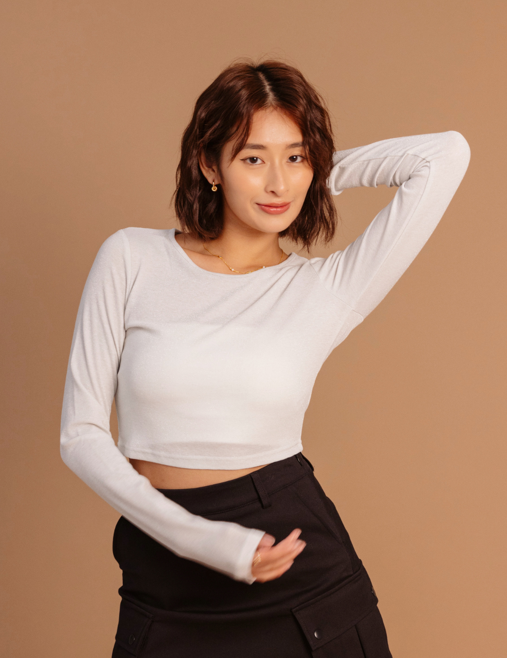 微光合身短版上衣（白色/2尺寸）