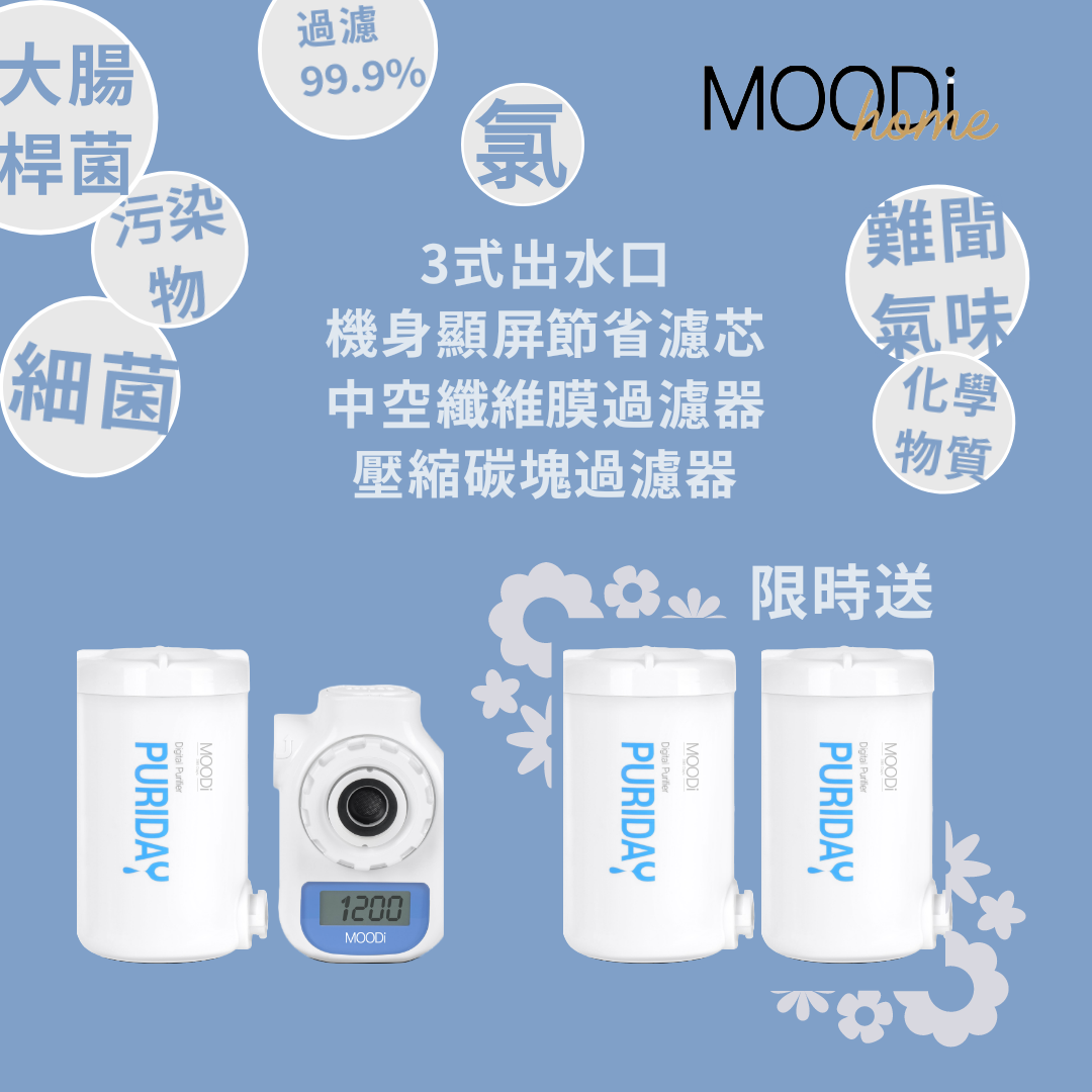 【MOODi】Puriday 韓國直駁式厨房家用龍頭過濾淨水器 4重過濾,安全放心! *2用模式過濾, 3種出水模式(花灑/直流/過濾淨水)* [母親節献禮,送多兩個濾芯！**共3個濾芯]