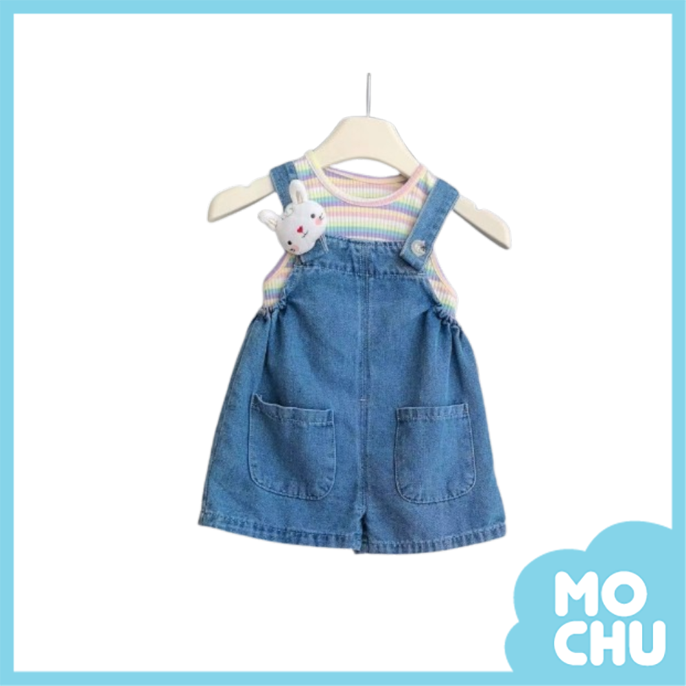 立體兔耳尾巴吊帶褲兩件套裝(三色）