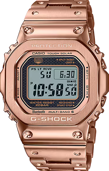 萬年鐘錶 - G-SHOCK   全玫瑰金金屬太陽能藍芽電波防震電子錶  GMW-B5000GD-4   錶徑 : 43.2 MM