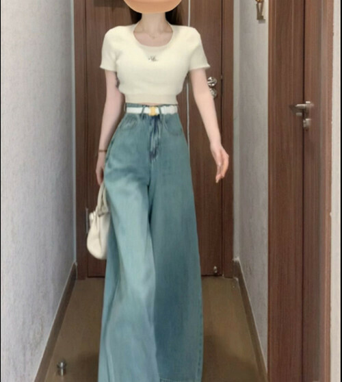 Hot selling high-waisted denim flared culottes [Retro Blue Extra Long Style] [XS-XL] (please contact customer service to confirm the delivery size after placing an order)