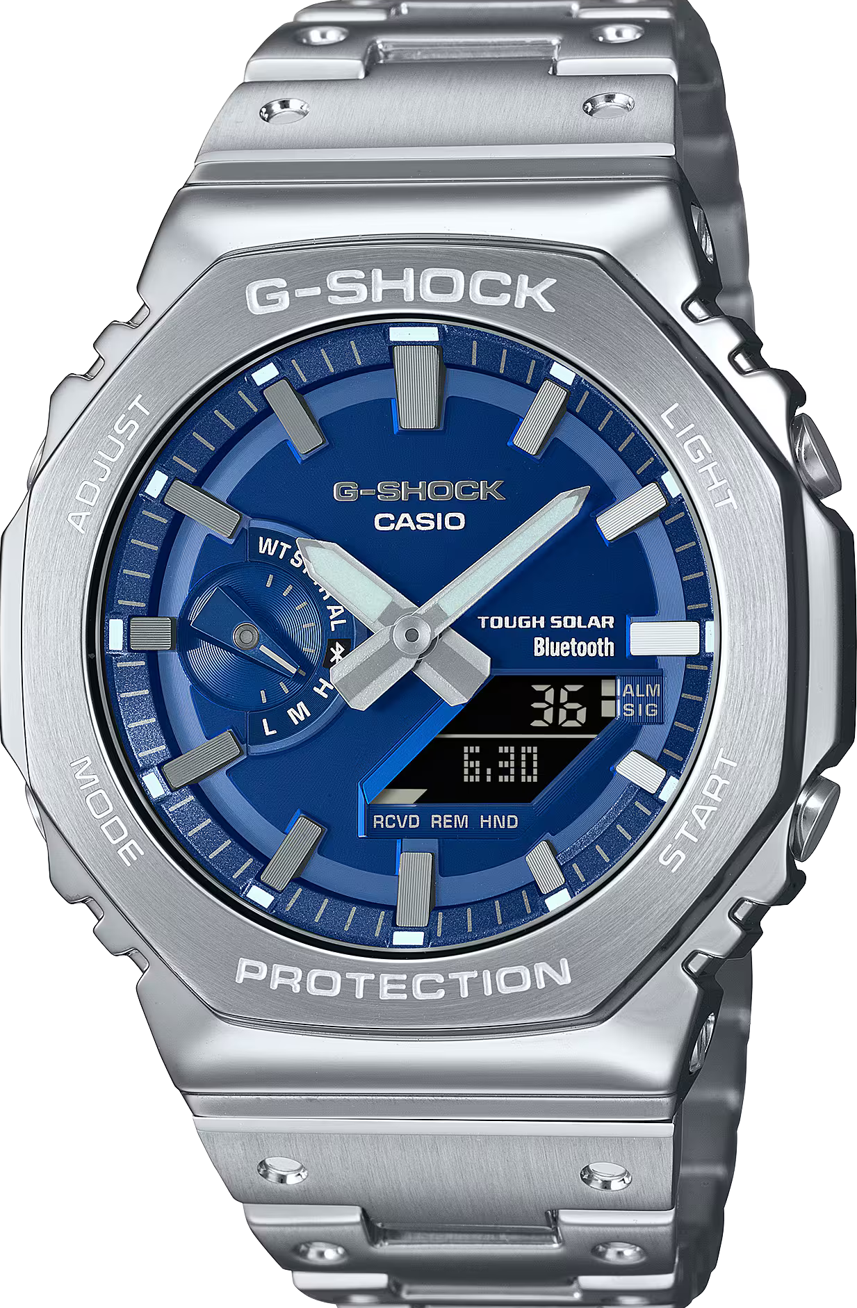 萬年鐘錶 - G-SHOCK  金屬藍面盤金金屬系列太陽能藍牙運動電子錶 GM-B2100AD-2A  錶徑 : 44.4 mm