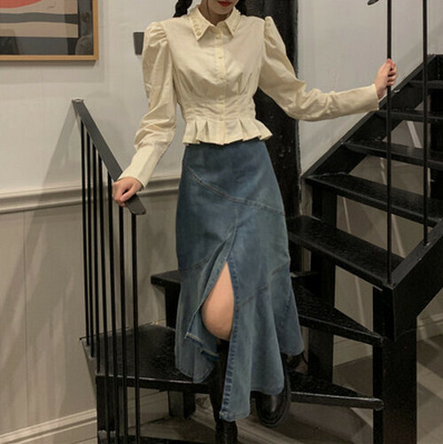 Hot selling denim slit skirt [picture color] [S-M size] (please contact customer service to confirm the delivery size after placing the order)