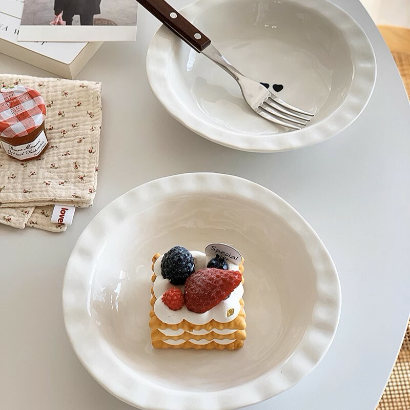 《4125》韓國簡約粉黑愛心陶瓷湯碗盤