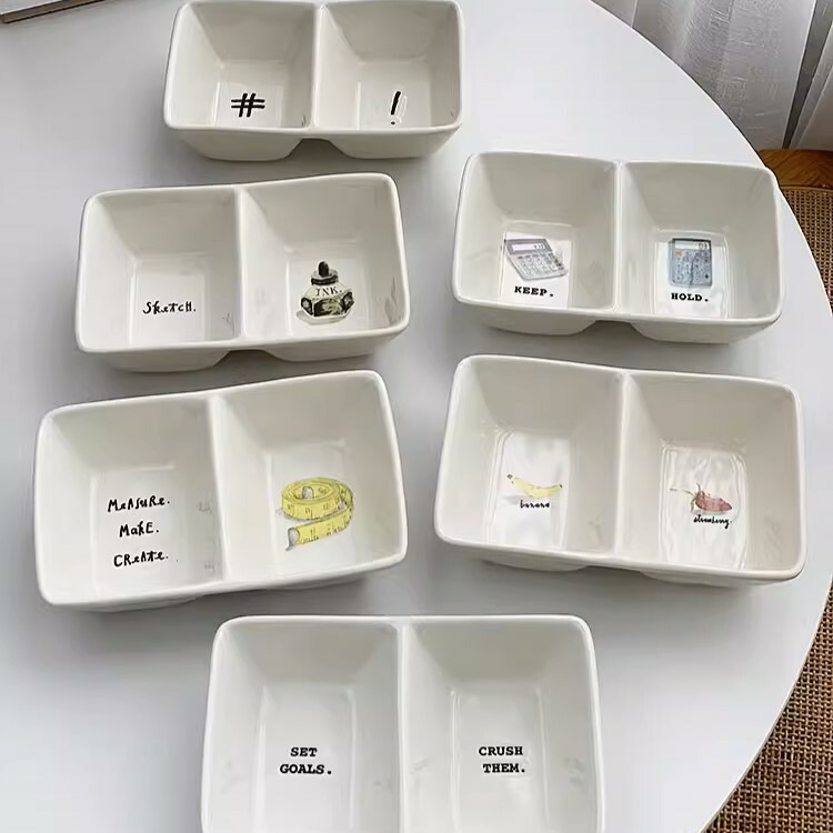 《4127》北歐風復古小圖字母雙格醬料碟