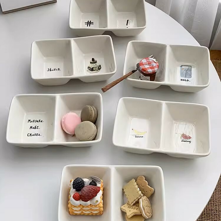 《4127》北歐風復古小圖字母雙格醬料碟