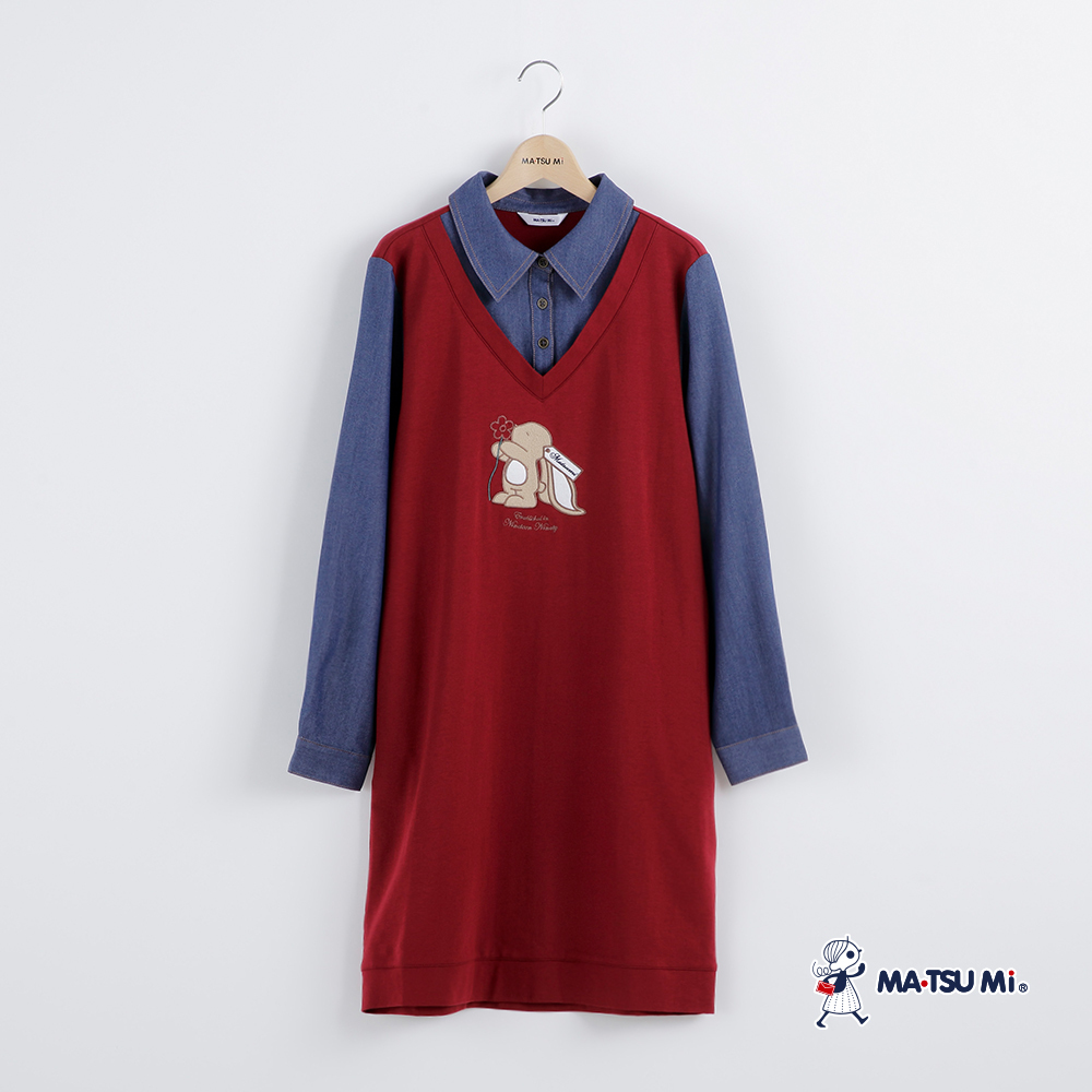 MA‧TSU Mi 翻領動物圖貼布繡撞色洋裝(紅.深藍)
