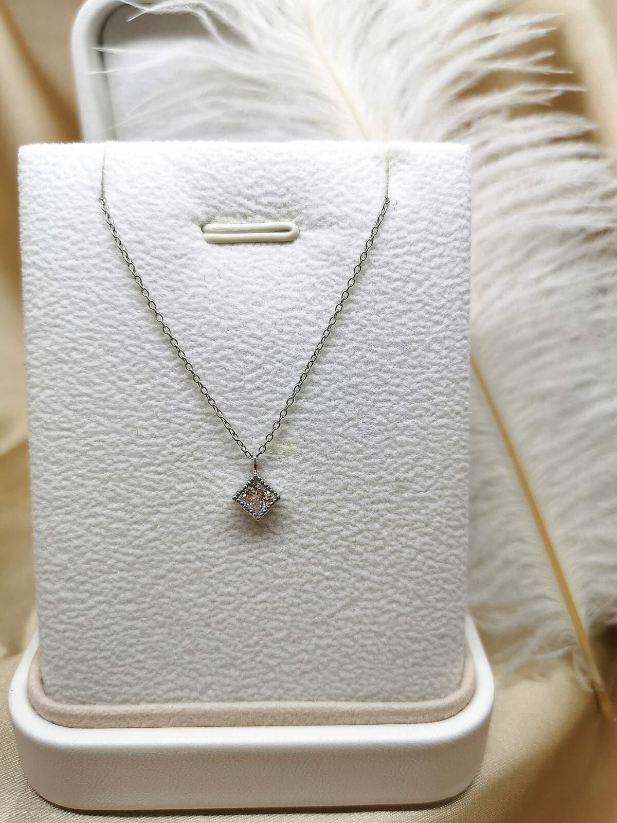 0.31ct 18k 白金鑽石頸鍊 size 18" (N2335) - 珠邊