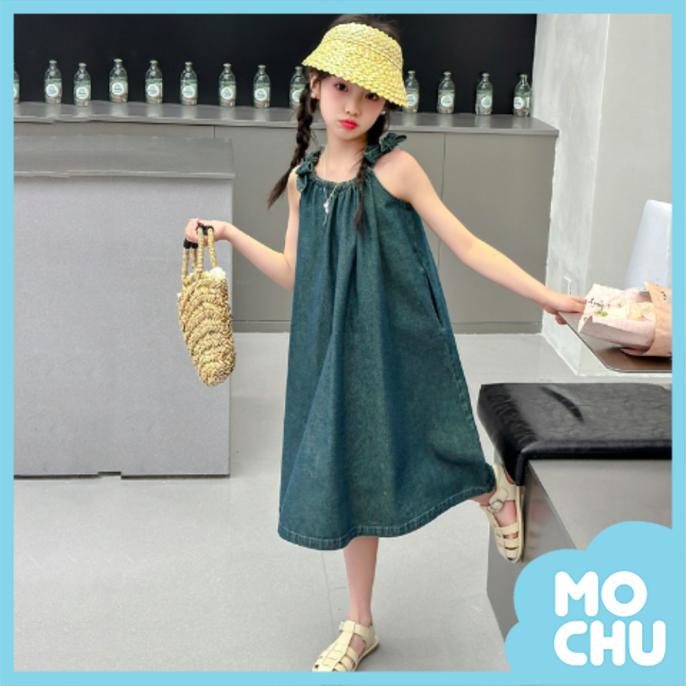蝴蝶結無袖牛仔連身裙